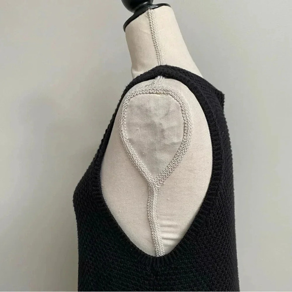 LOFT Mixed Media Knit Shell Top Black Sleeveless Vest with Polka Dot Hem Size M - Picture 8 of 15